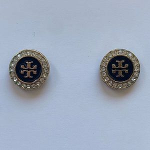 Tory Burch Black and Gold Enamel stud earrings.